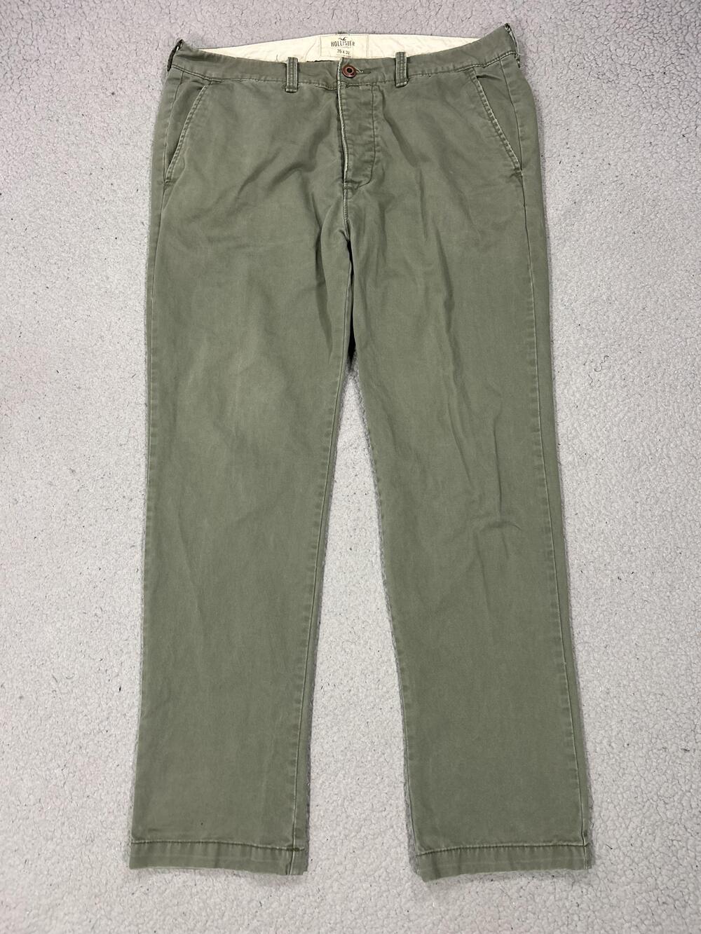 Y2K Hollister Pants Mens 36x32 Green Chino Straight Leg Cotton Casual Everyday